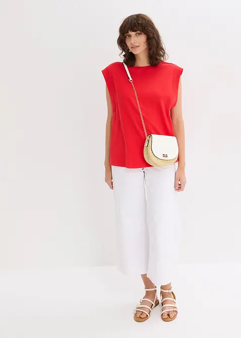 Top s žebrovanou vsadkou na rukávu, bonprix