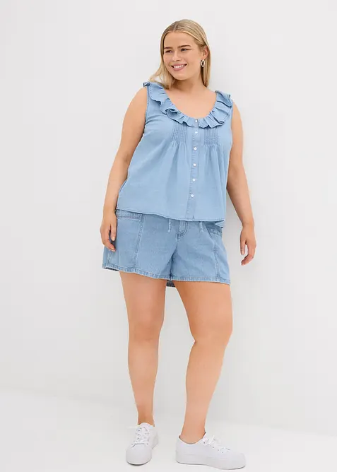 Džínový halenkový top z organické bavlny, bonprix