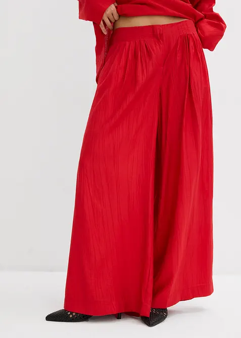 Palazzo kalhoty ze strukturovan&eacute; visk&oacute;zov&eacute; směsi se zmačkanou &uacute;pravou, bonprix