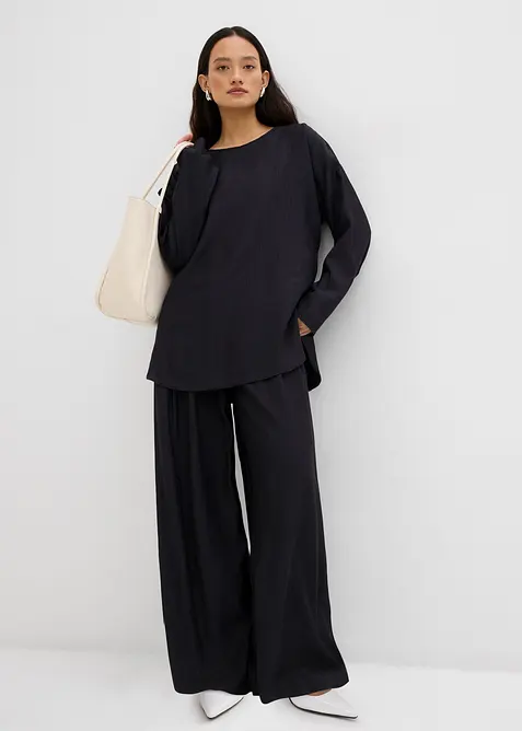 Palazzo kalhoty ze strukturované viskózové směsi se zmačkanou úpravou, bonprix