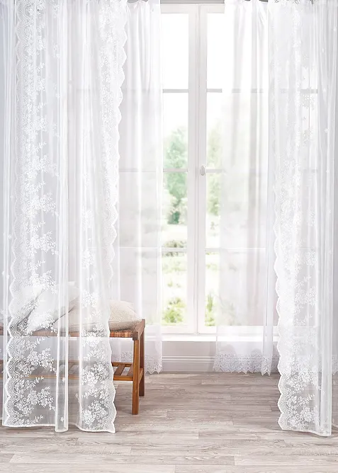 Záclona s květinovou výšivkou (1 ks v balení), bonprix