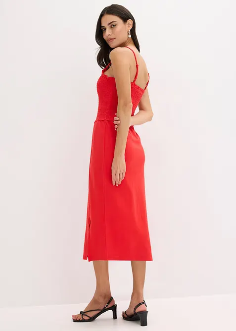 Midi šaty z pevného žerzeje, s žabičkovanou vsadkou a rozparkem, bonprix