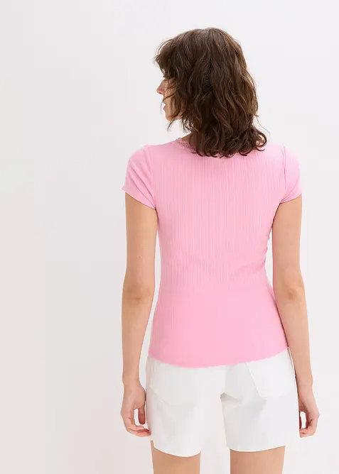 Žebrované tričko s krajkovým detailem (2dílná souprava), bonprix