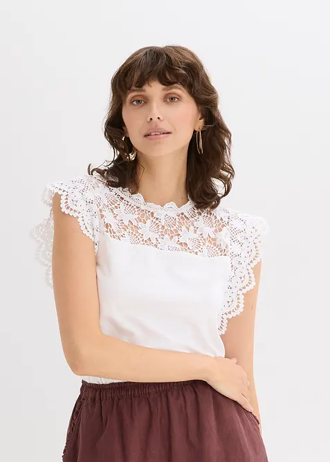 Tričko s krajkovou vsadkou, bonprix