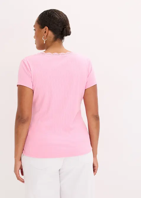 Žebrované tričko s krajkovým detailem (2dílná souprava), bonprix