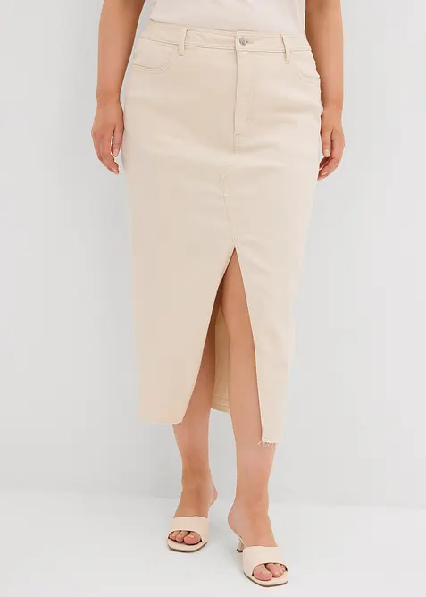 Džínová sukně s rozparkem, bonprix