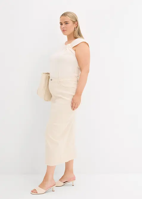 Džínová sukně s rozparkem, bonprix