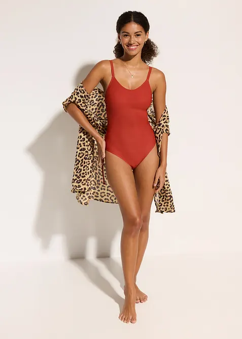 Stahovací jednodílné plavky se šněrováním, lehký tvarující efekt, bonprix