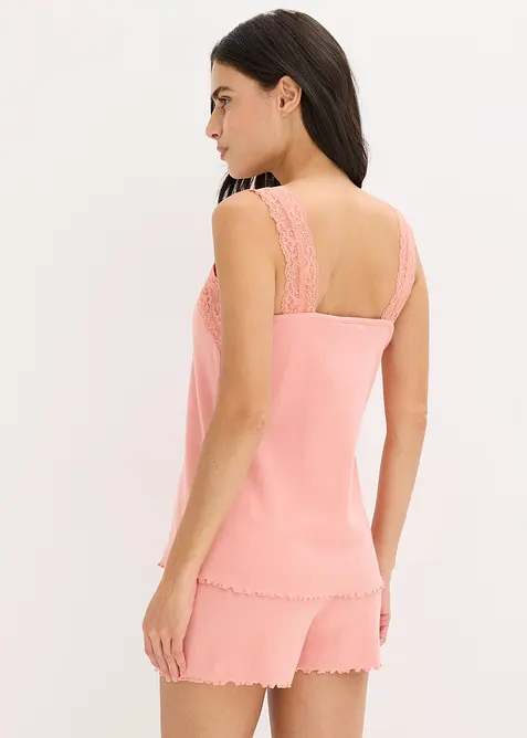 Kr&aacute;tk&eacute; pyžamo s jemn&yacute;m krajkov&yacute;m lemem, bonprix