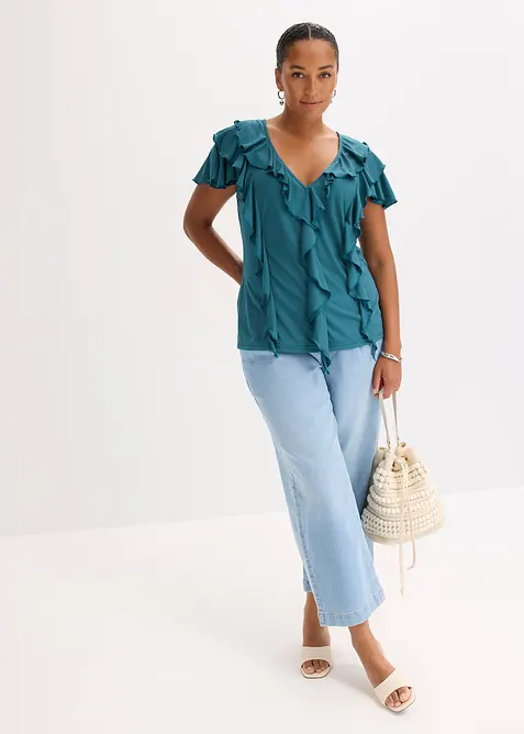 Tričko s vol&aacute;ny, z měkk&eacute; směsi s modalem, bonprix