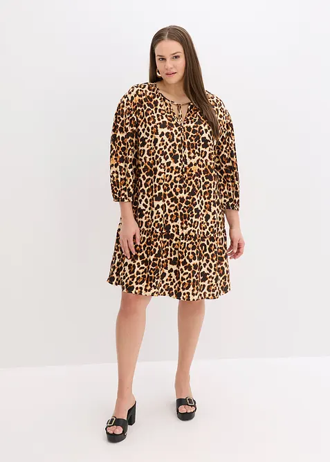 Tunikové šaty ze strukturovaného krepu s potiskem, bonprix