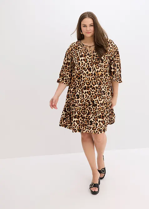 Tunikové šaty ze strukturovaného krepu s potiskem, bonprix