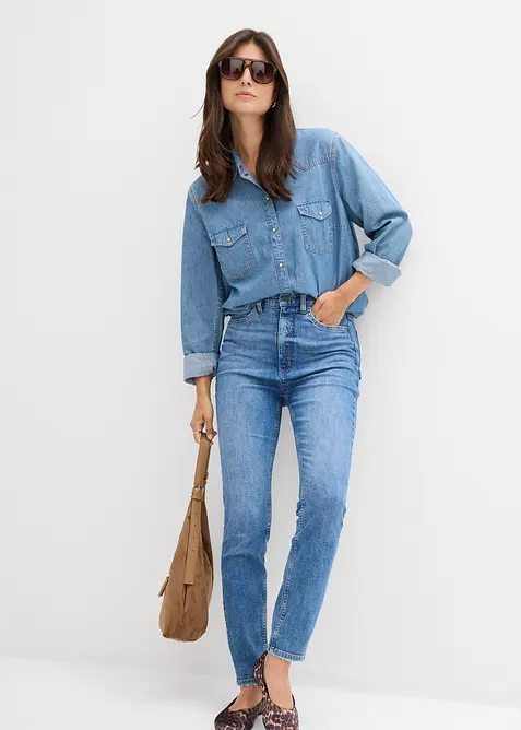 Skinny dž&iacute;ny, High Waist, zkr&aacute;cen&eacute;, bonprix