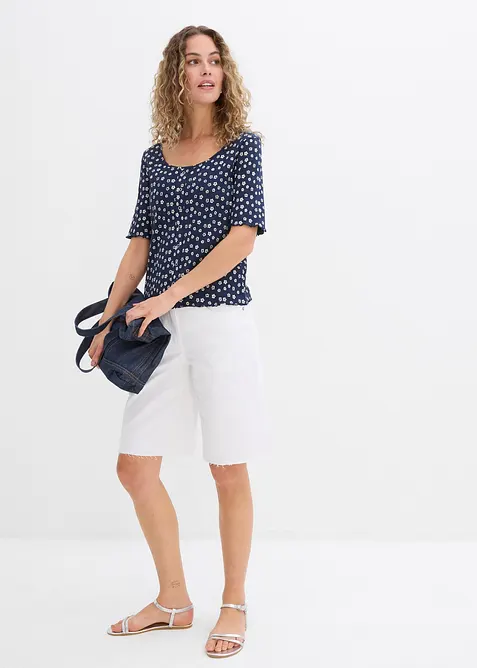 Žebrované tričko s květinovým potiskem, polodlouhý rukáv, bonprix