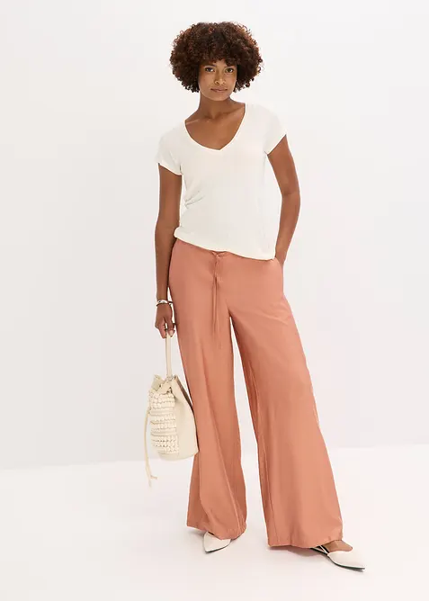 Palazzo kalhoty ze strukturovan&eacute; visk&oacute;zov&eacute; směsi, bonprix