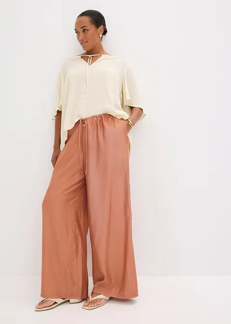 Palazzo kalhoty ze strukturovan&eacute; visk&oacute;zov&eacute; směsi, bonprix