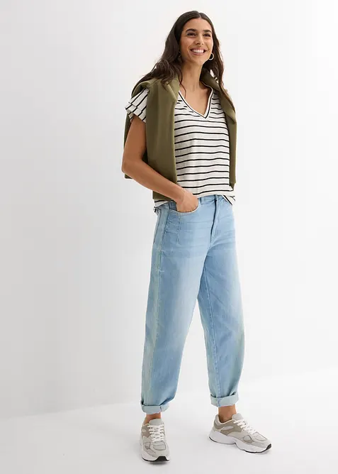 Proužkovan&eacute; tričko s vol&aacute;nov&yacute;mi ruk&aacute;vy, bonprix