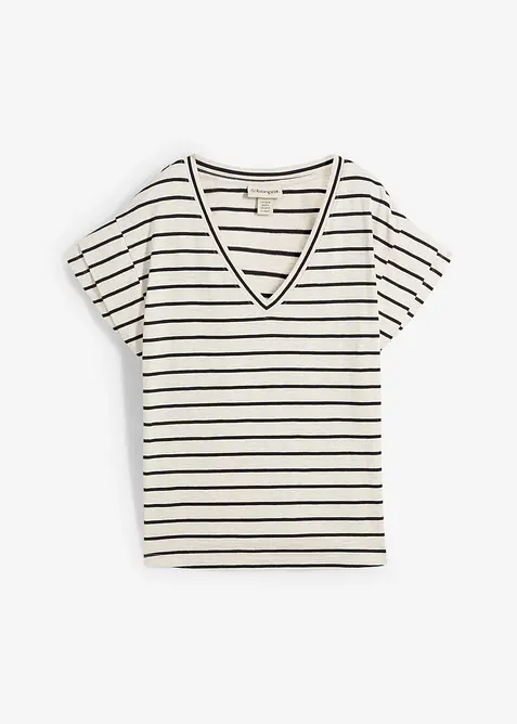 Proužkované tričko s volánovými rukávy, bonprix