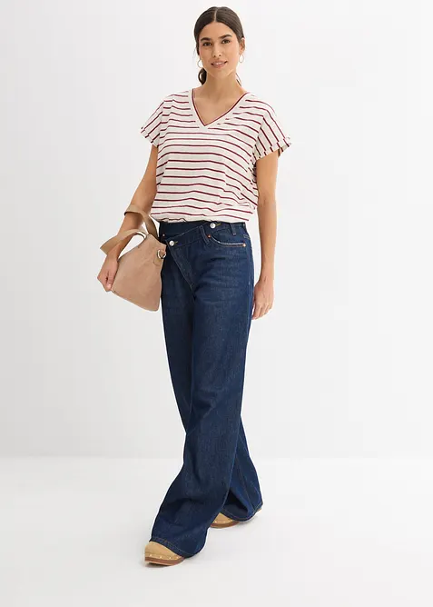 Proužkované tričko s volánovými rukávy, bonprix