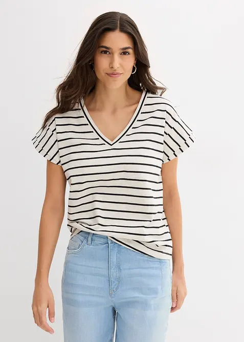 Proužkovan&eacute; tričko s vol&aacute;nov&yacute;mi ruk&aacute;vy, bonprix