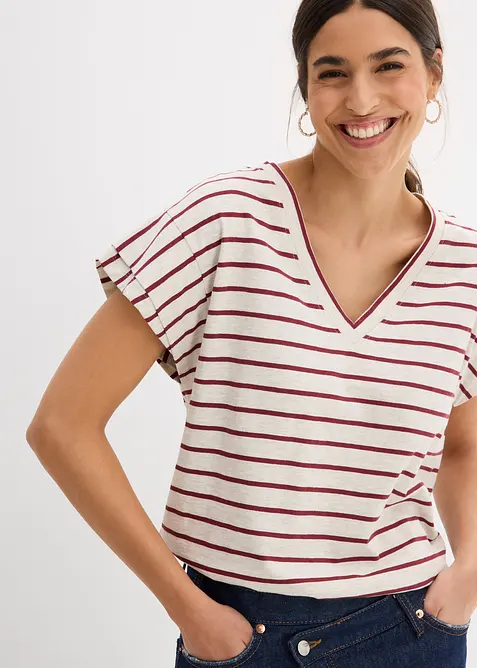 Proužkované tričko s volánovými rukávy, bonprix