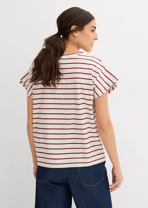 Proužkované tričko s volánovými rukávy, bonprix