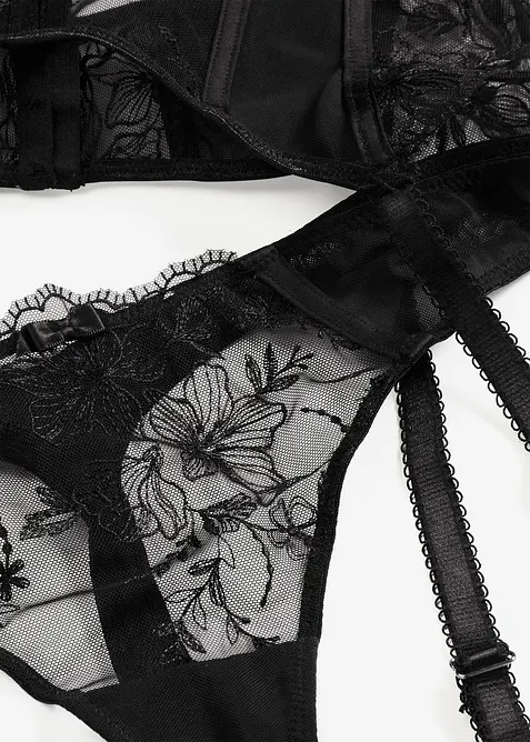 Korzet s kosticemi a tanga s elegantní výšivkou (2dílná souprava), bonprix