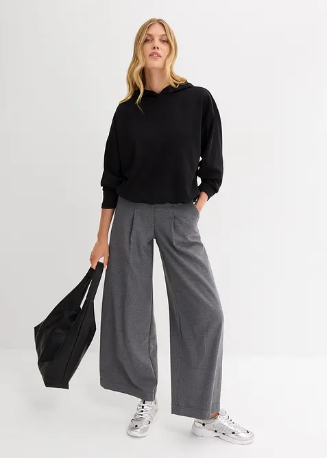 Mikina s kapuc&iacute;, z m&iacute;rně leskl&eacute; visk&oacute;zov&eacute; směsi, bonprix