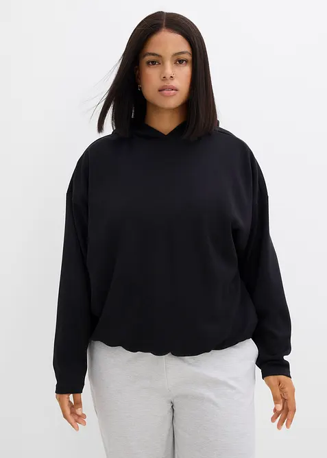 Mikina s kapuc&iacute;, z m&iacute;rně leskl&eacute; visk&oacute;zov&eacute; směsi, bonprix