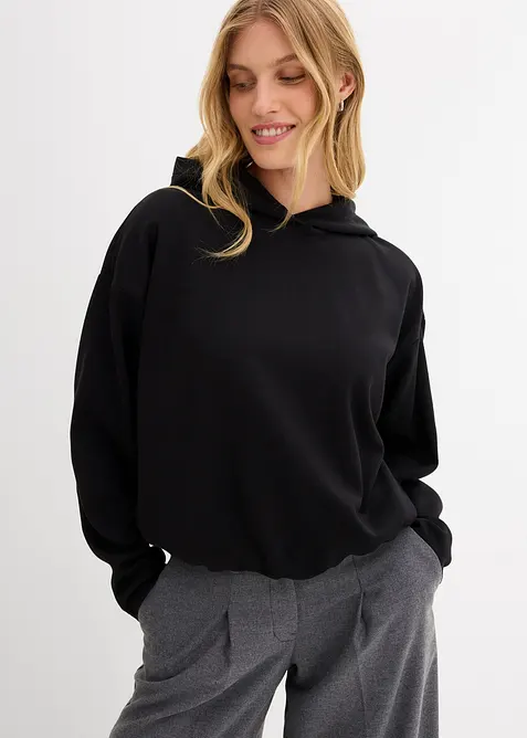 Mikina s kapuc&iacute;, z m&iacute;rně leskl&eacute; visk&oacute;zov&eacute; směsi, bonprix