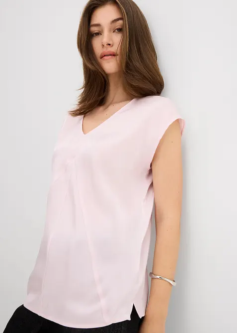 Halenka s krátkým rukávem, z lesklého saténu, bonprix