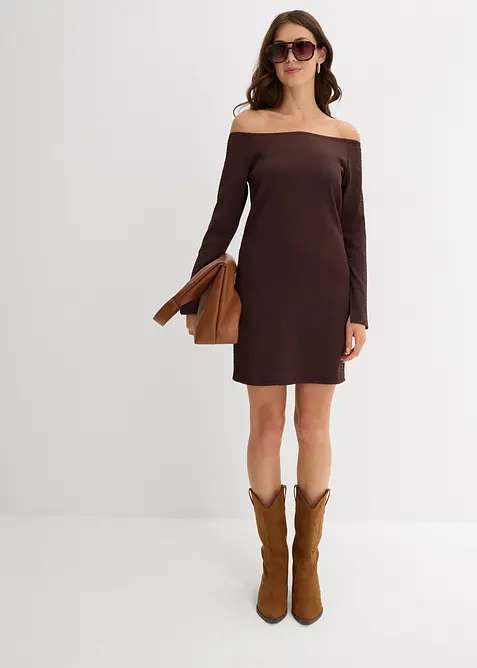 Carmen šaty ze strukturovaného krepu, bonprix