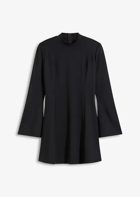 Minišaty s áčkovým střihem a trumpetovými rukávy, bonprix