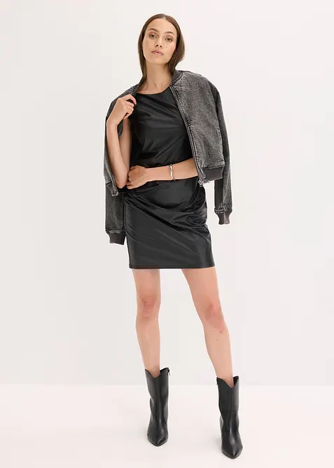 Mini šaty s odhalenými rameny, z umělé kůže, bonprix