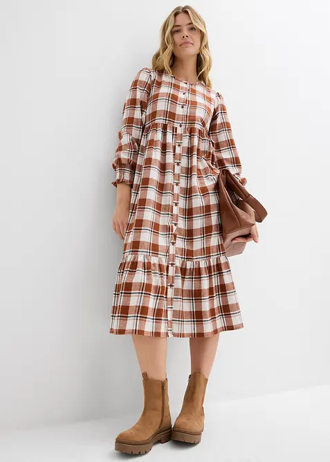 Flanelové midi šaty, bonprix