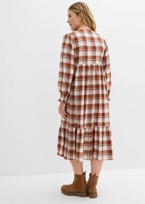 Flanelové midi šaty, bonprix