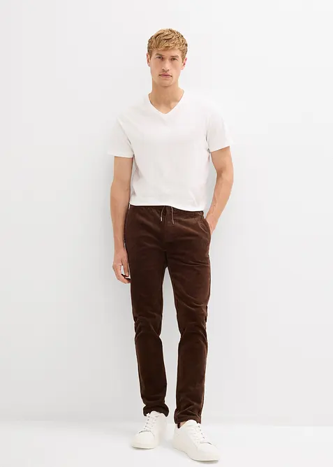 Strečové manšestrové kalhoty bez zapínání, Regular Fit, bonprix