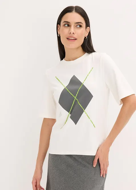 Triko s polodlouhým rukávem, flitry a potiskem, bonprix