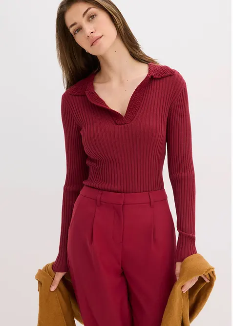 Svetr z jemn&eacute; pleteniny, s ozdobn&yacute;m l&iacute;mcem, bonprix