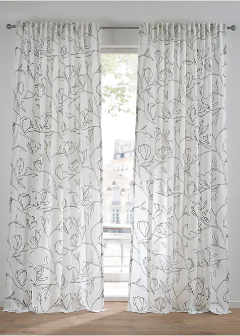 Záclona z recyklovaného polyesteru s natištěnými listy (1 ks v balení), bonprix