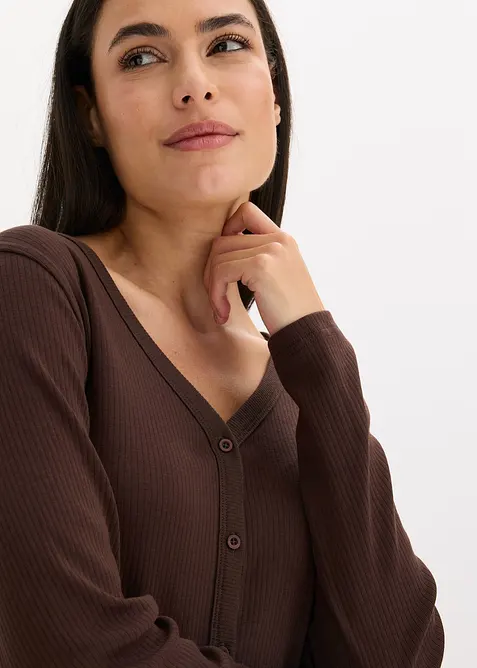 Pyžamo z žebrovan&eacute;ho materi&aacute;lu, s knofl&iacute;kovou li&scaron;tou, bonprix