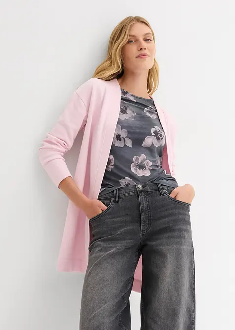 Dlouh&aacute; mikina na zap&iacute;n&aacute;n&iacute;, z měkk&eacute; směsi s bavlnou, bonprix