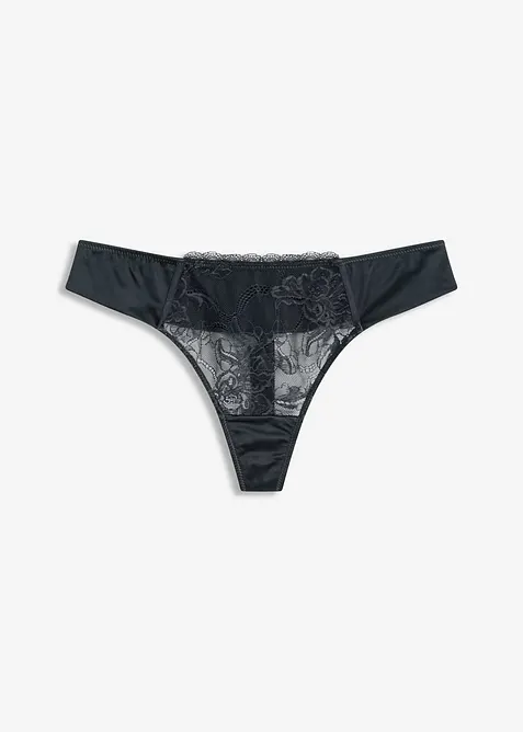 Kalhotky tanga s jemnou krajkou a lesklým efektem, bonprix