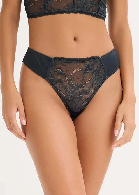 Kalhotky tanga s jemnou krajkou a lesklým efektem, bonprix