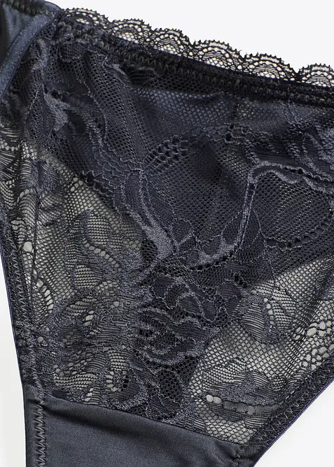 Kalhotky tanga s jemnou krajkou a lesklým efektem, bonprix