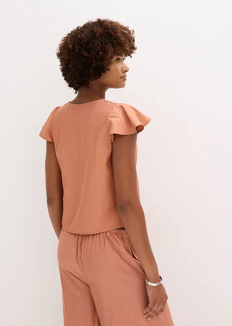 Halenka s volánovými rukávy a lesklým vzhledem, bonprix