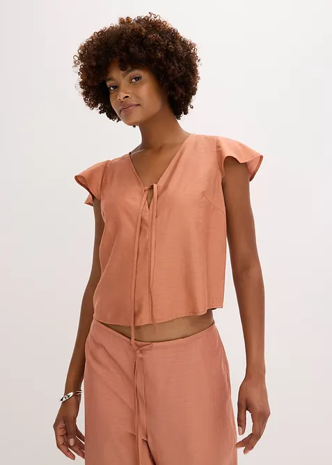 Halenka s volánovými rukávy a lesklým vzhledem, bonprix