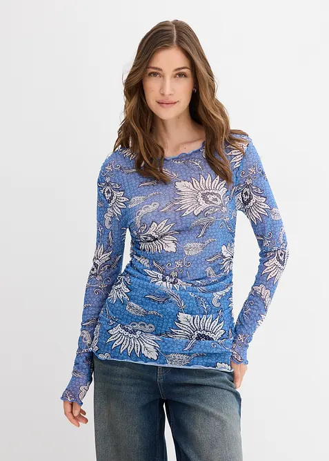 Tričko s dlouh&yacute;m ruk&aacute;vem, z jemn&eacute; s&iacute;ťoviny, bonprix