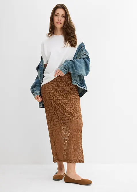 Dlouh&aacute; sukně z krajky, bonprix