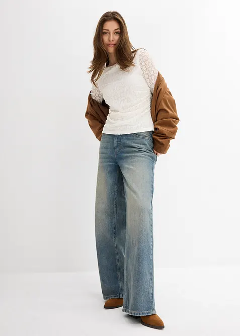 Tričko s dlouhým rukávem, z krajky, bonprix